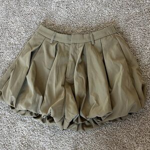 Olive Green Pleated Bubble Shorts